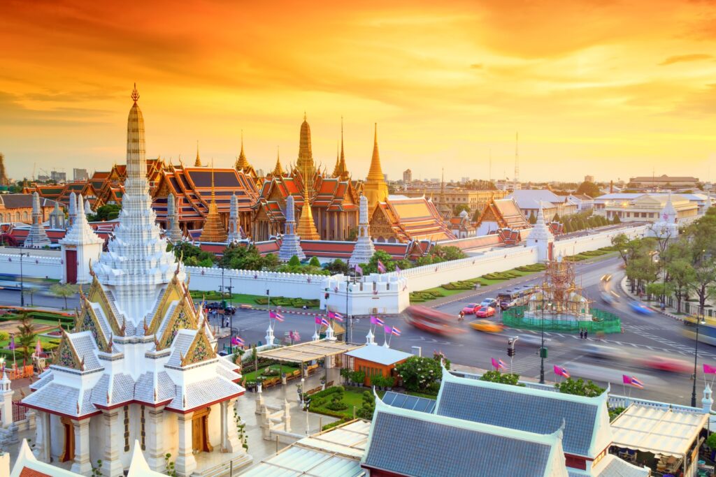 Grand palace and Wat phra keaw at sunset Bangkok, Thailand